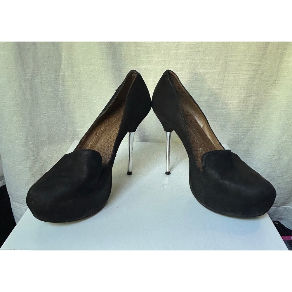 Colcci Black Leather Platform Pumps Silver Stiletto High Heel Round Toe Womens